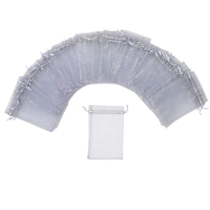 Bezall 100Pcs Organza Bags 3x4 Inches, Small Sheer Wedding Favor Bags with Drawstring, Jewelry Pouches Party Festival Gift Candy Bags (Gray) - Image 2